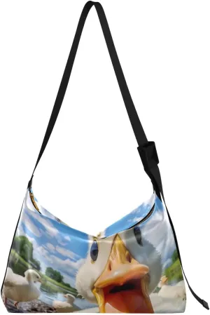 Large Soft Real Leather Womens Crossbody Handbags and Purses Crossover Shoulder Bag Cute Duck Pattern