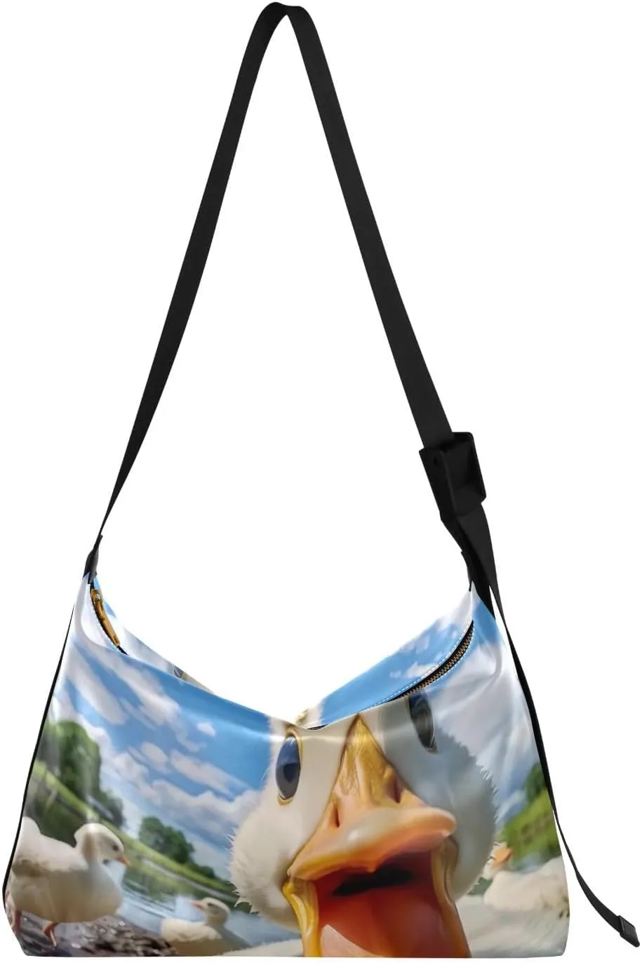 Large Soft Real Leather Womens Crossbody Handbags and Purses Crossover Shoulder Bag Cute Duck Pattern