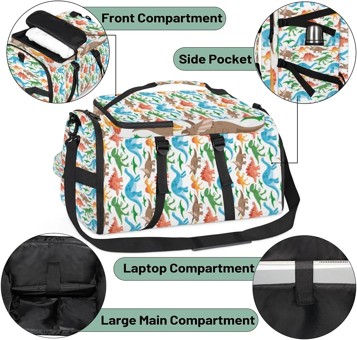 Large Sports Gym Bag With Shoe & Laptop Compartment 47L Waterproof Travel Duffel Bags for Men Women Animal Dinosaur Print Luggage Backpack Duffle Bag