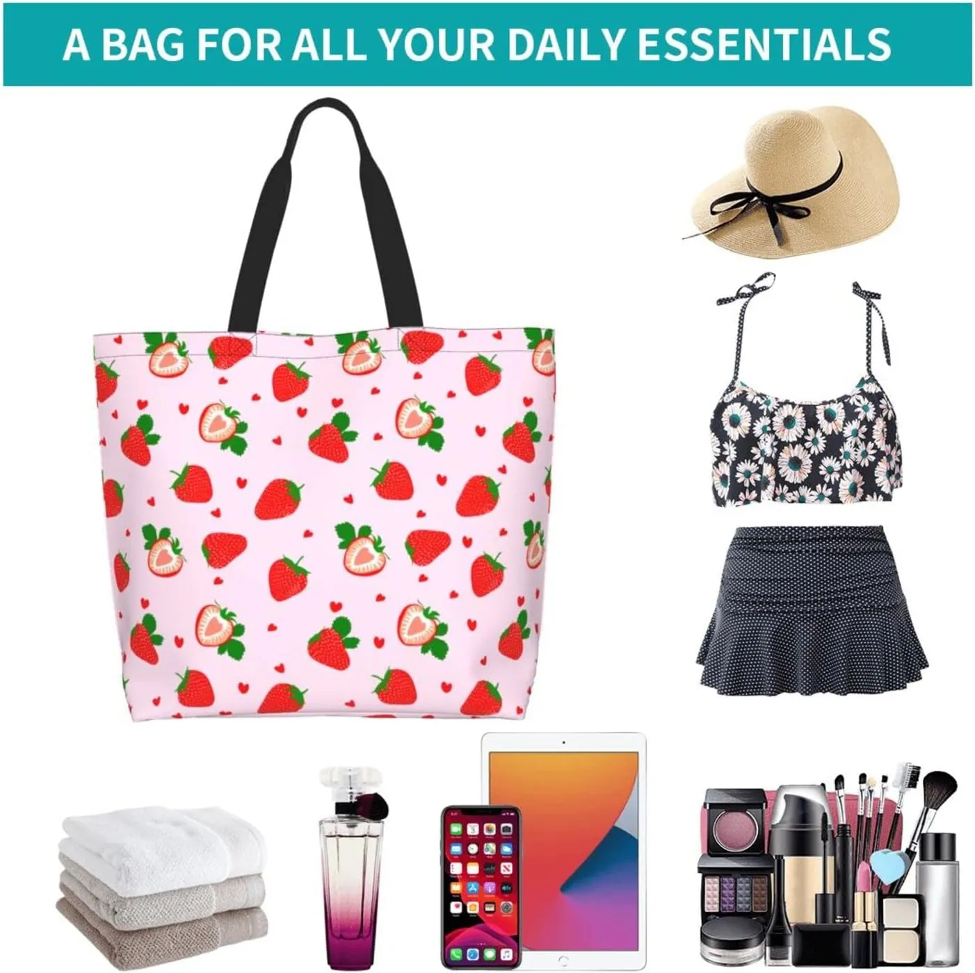 Large Tote Bag For Women Casual Shoulder Bag Handbag Waterproof Crossbody Handbags Reusable For Beach Travel Grocery Shopping