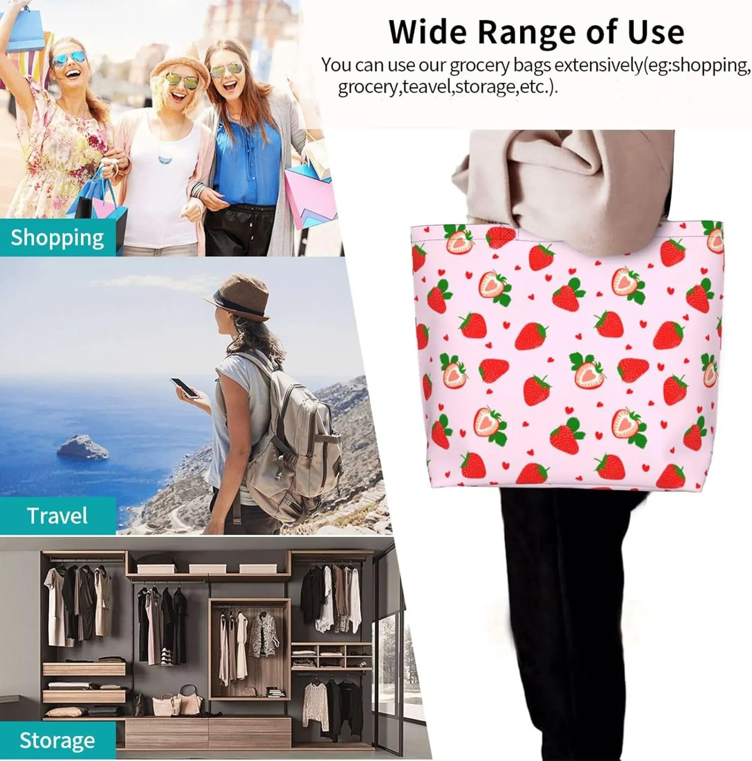 Large Tote Bag For Women Casual Shoulder Bag Handbag Waterproof Crossbody Handbags Reusable For Beach Travel Grocery Shopping