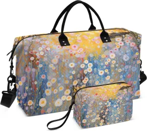 Large Travel Duffel Bag Sports Tote Gym Bag Overnight Weekender Bags Flower Floral Sunset Carry On Luggage with Toiletry Bags