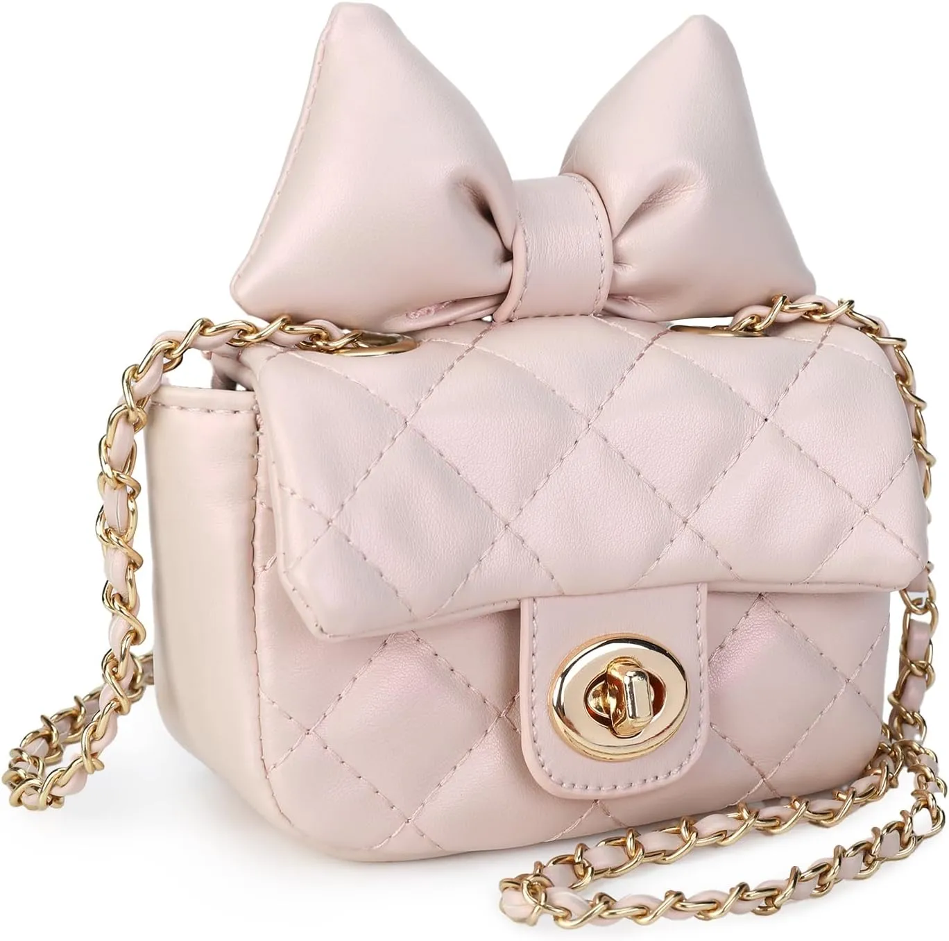 LAVTUG Cute Bow Purses for Teens Small Preppy Purse Mini Quilted Crossbody Bags with Chain Strap, Birthday Gift for Girl