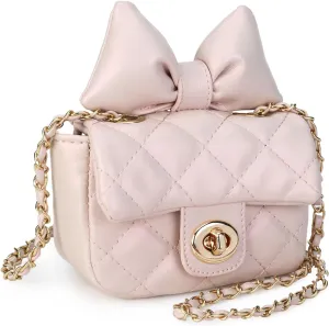 LAVTUG Cute Bow Purses for Teens Small Preppy Purse Mini Quilted Crossbody Bags with Chain Strap, Birthday Gift for Girl