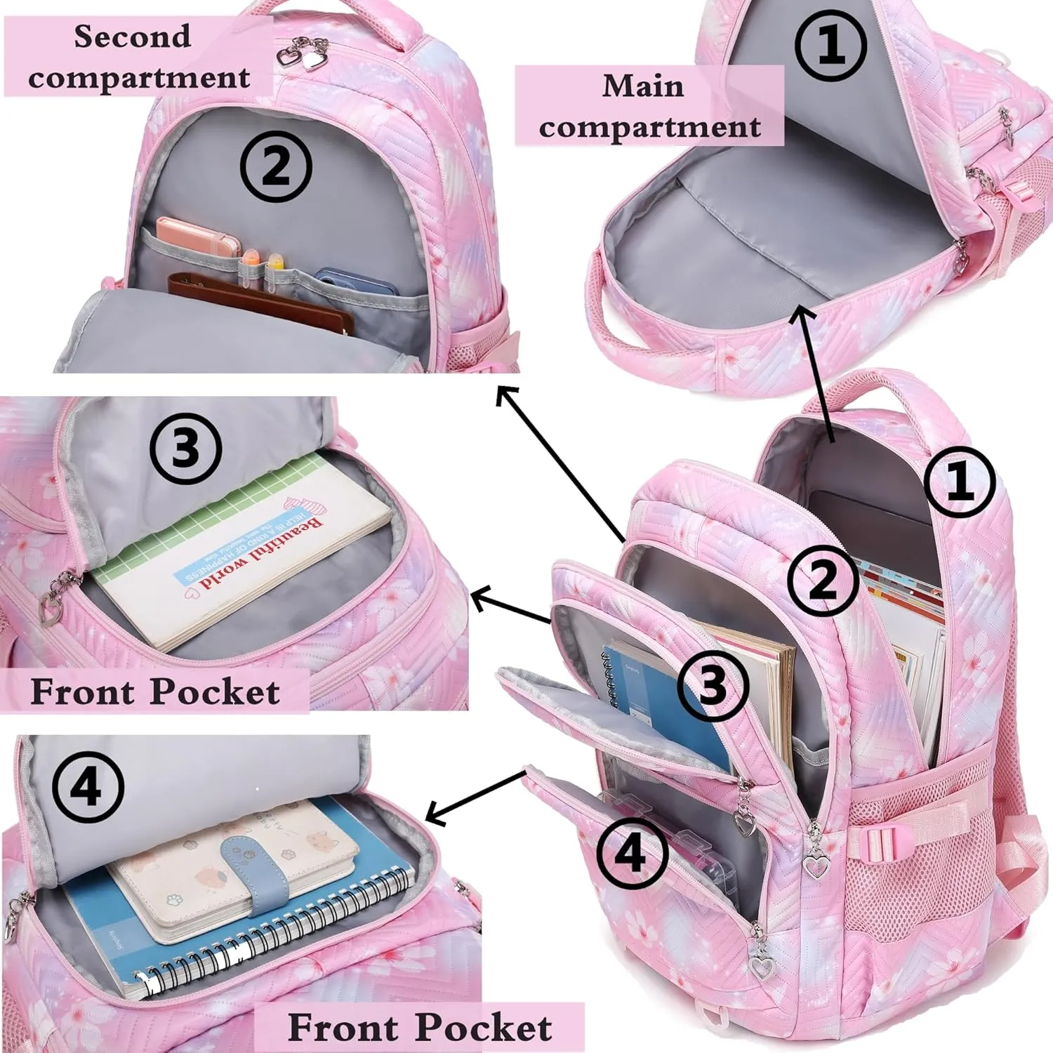 Leaper Stylish Floral Travel Backpack for Women Laptop Backpack Water-Resistant Bookbags College Bags Fits 15.6 Inch Laptop Purple
