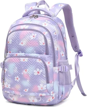 Leaper Stylish Floral Travel Backpack for Women Laptop Backpack Water-Resistant Bookbags College Bags Fits 15.6 Inch Laptop Purple