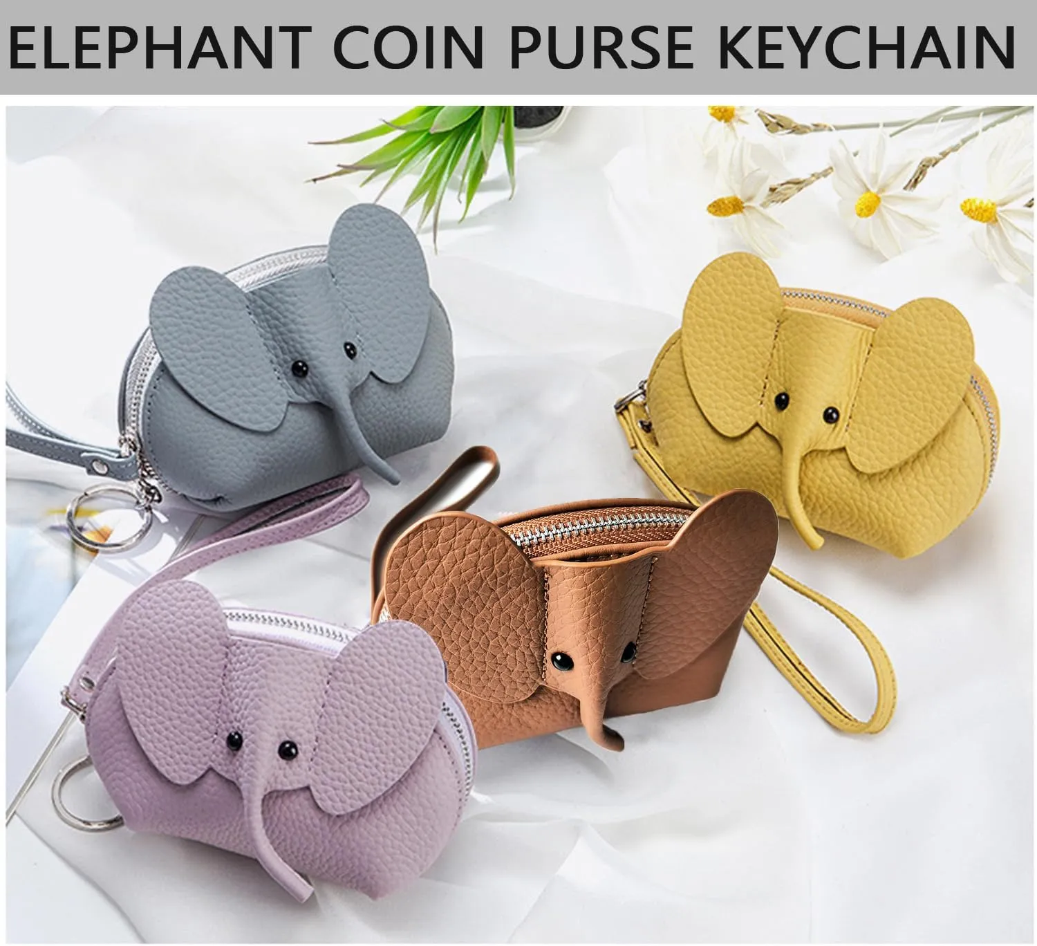 Leather Coin Purse Leather Elephant Keychain Wallet Small Coin Pouch with Keychain Leather Wallet Cute Elephant Gifts for Girls Women, blue, CYLQB01
