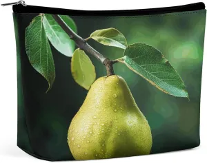 Leather Makeup Bag Waterproof Cosmetic Bag for Women Pears on The Tree Open Flat Toiletry Bags Portable Pouch With Zipper Make Up Organizer Case for Travel Accessories