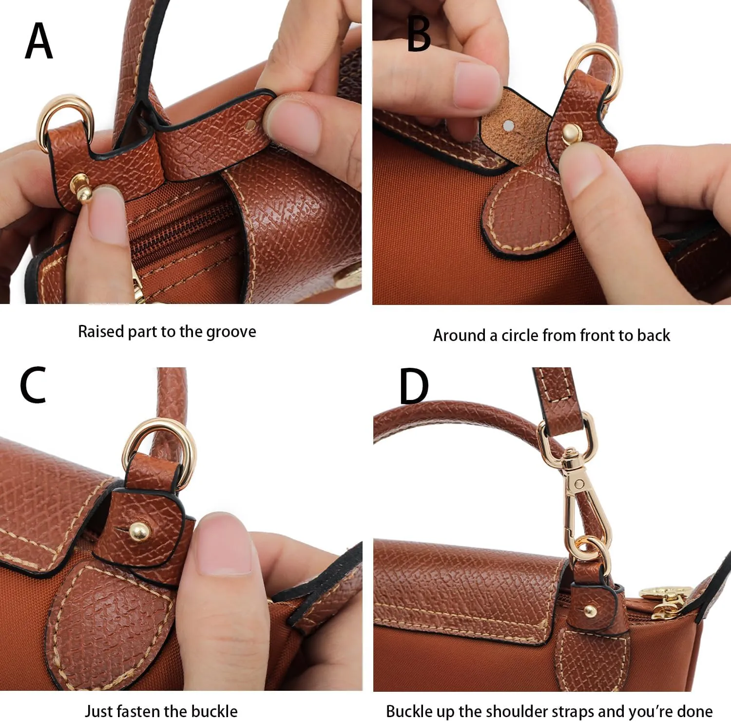 Leather Purse Straps Replacement Shoulder Strap Leather Adjustable Crossbody Strap Suitable for Long champ Handbags