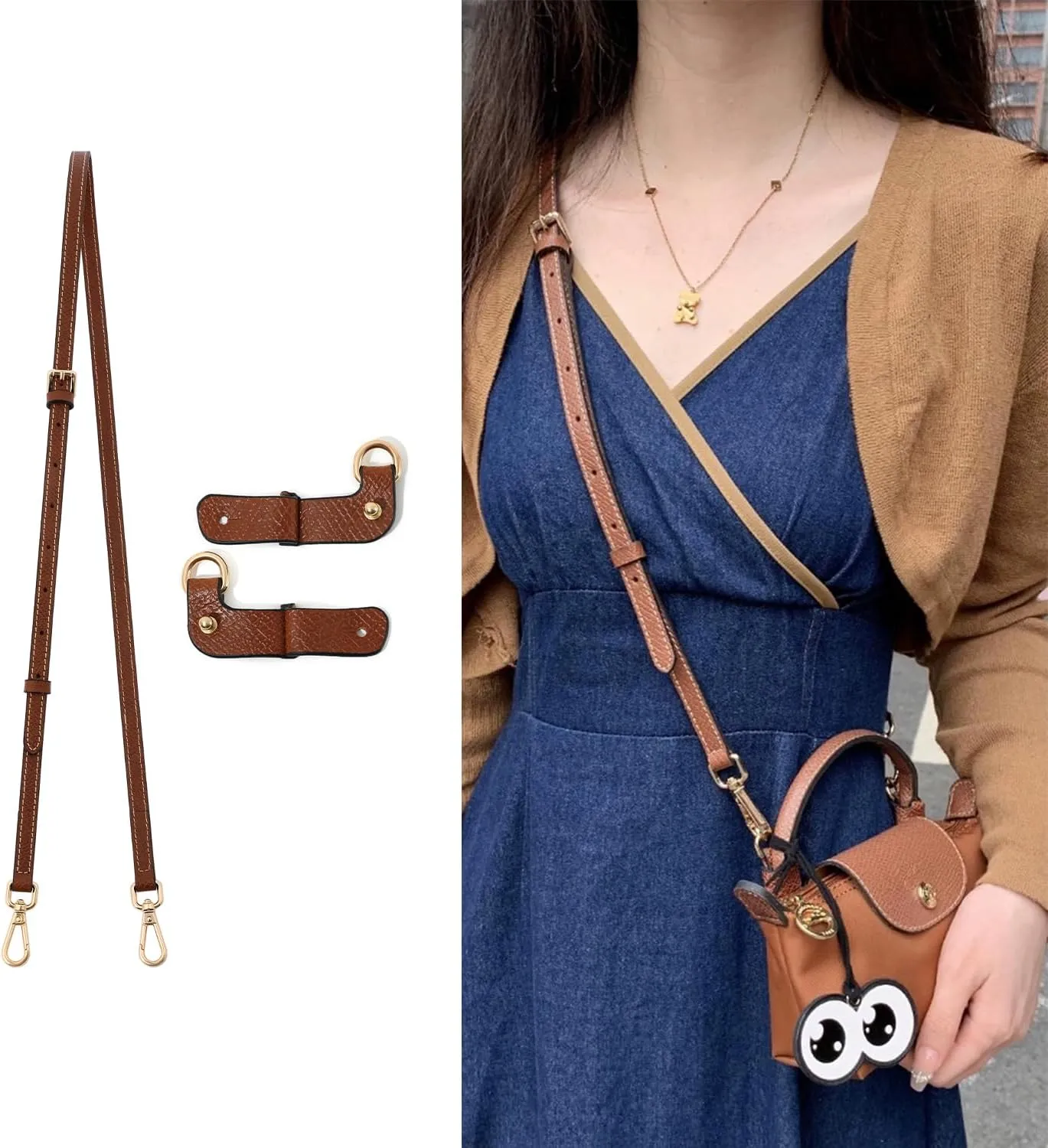 Leather Purse Straps Replacement Shoulder Strap Leather Adjustable Crossbody Strap Suitable for Long champ Handbags