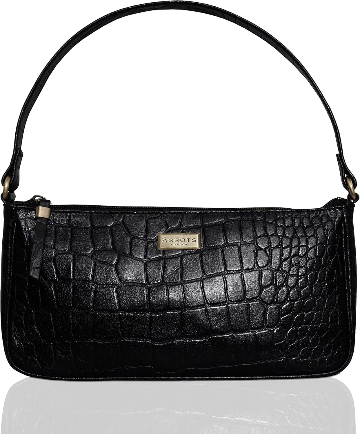 Leather Shoulder Bag for Women - Retro Classic Clutch Real Leather Croc Print Tote Small Purse Handbag with Zipper Closure