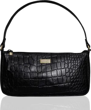 Leather Shoulder Bag for Women - Retro Classic Clutch Real Leather Croc Print Tote Small Purse Handbag with Zipper Closure