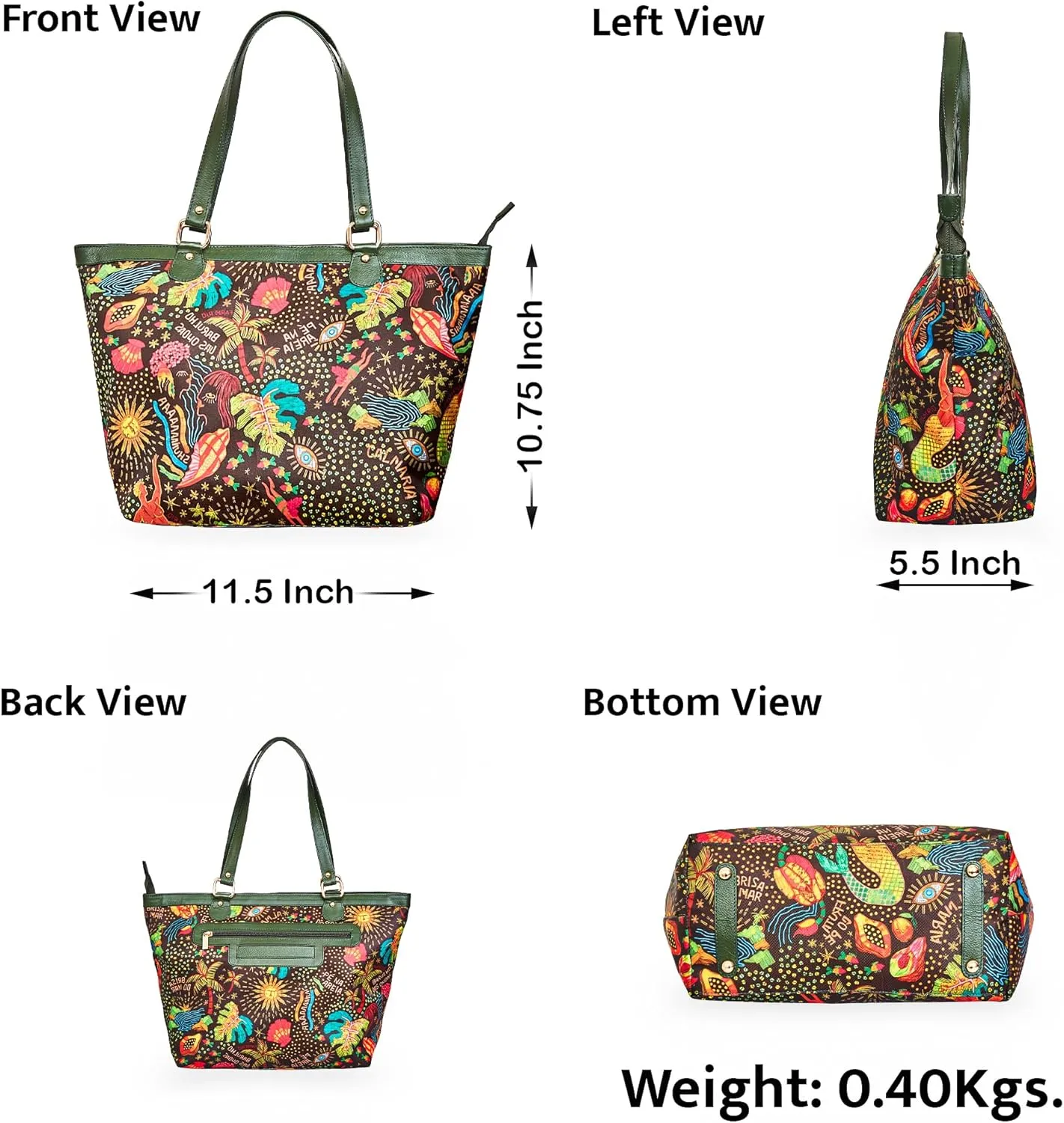 Leather Trim Printed Tote Bag for Women