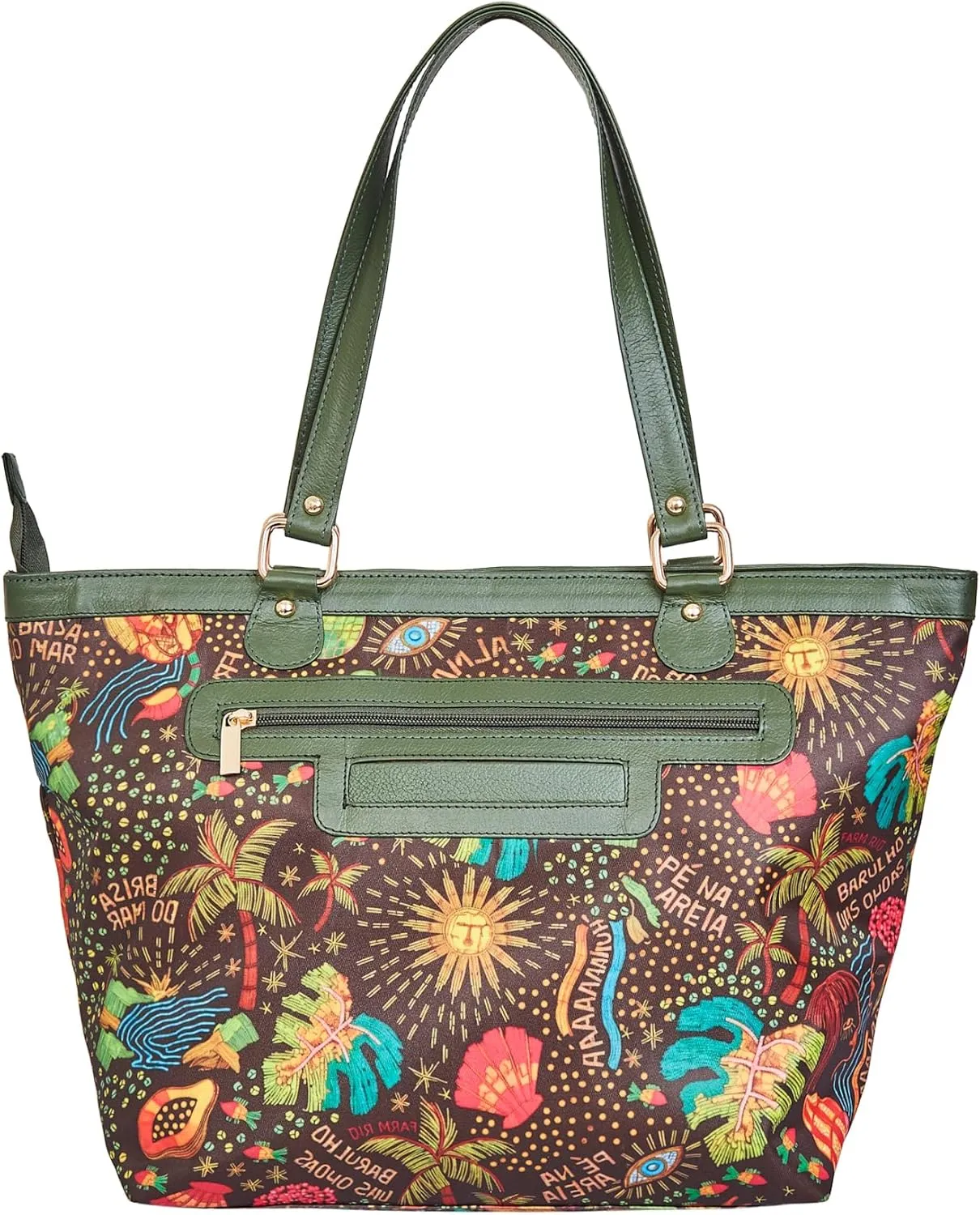 Leather Trim Printed Tote Bag for Women