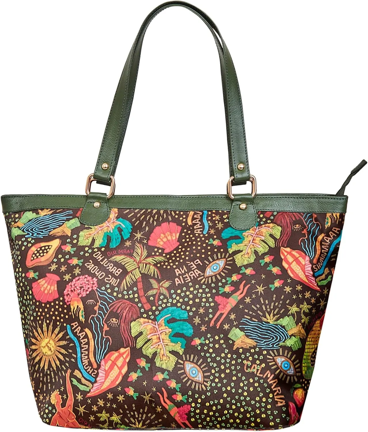 Leather Trim Printed Tote Bag for Women