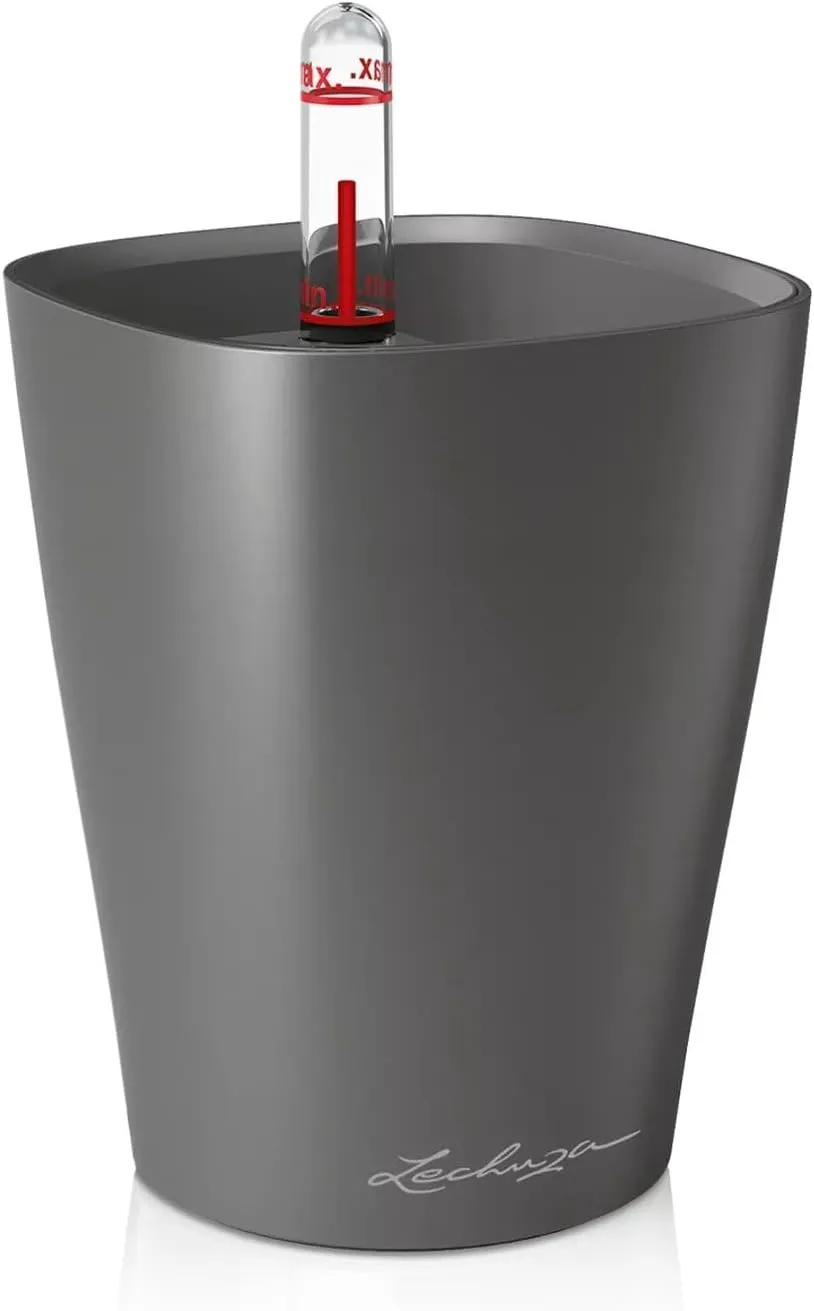 Lechuza 14949 Mini Deltini Self-Watering Planter for Indoor and Outdoor Use, 4" x 4" x 5", Charcoal