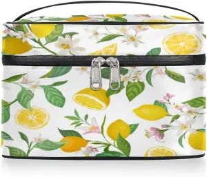 Lemons Pattern Makeup Bag Small Cosmetic Bag for Women Travel Makeup Case Organizer Portable Zipper Make Up Brush Bag Cute Toiletry Bag Storage Bags with Handle