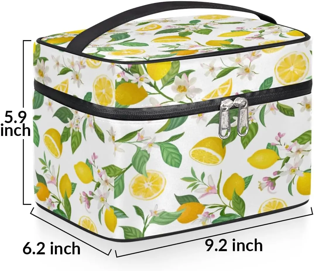 Lemons Pattern Makeup Bag Small Cosmetic Bag for Women Travel Makeup Case Organizer Portable Zipper Make Up Brush Bag Cute Toiletry Bag Storage Bags with Handle