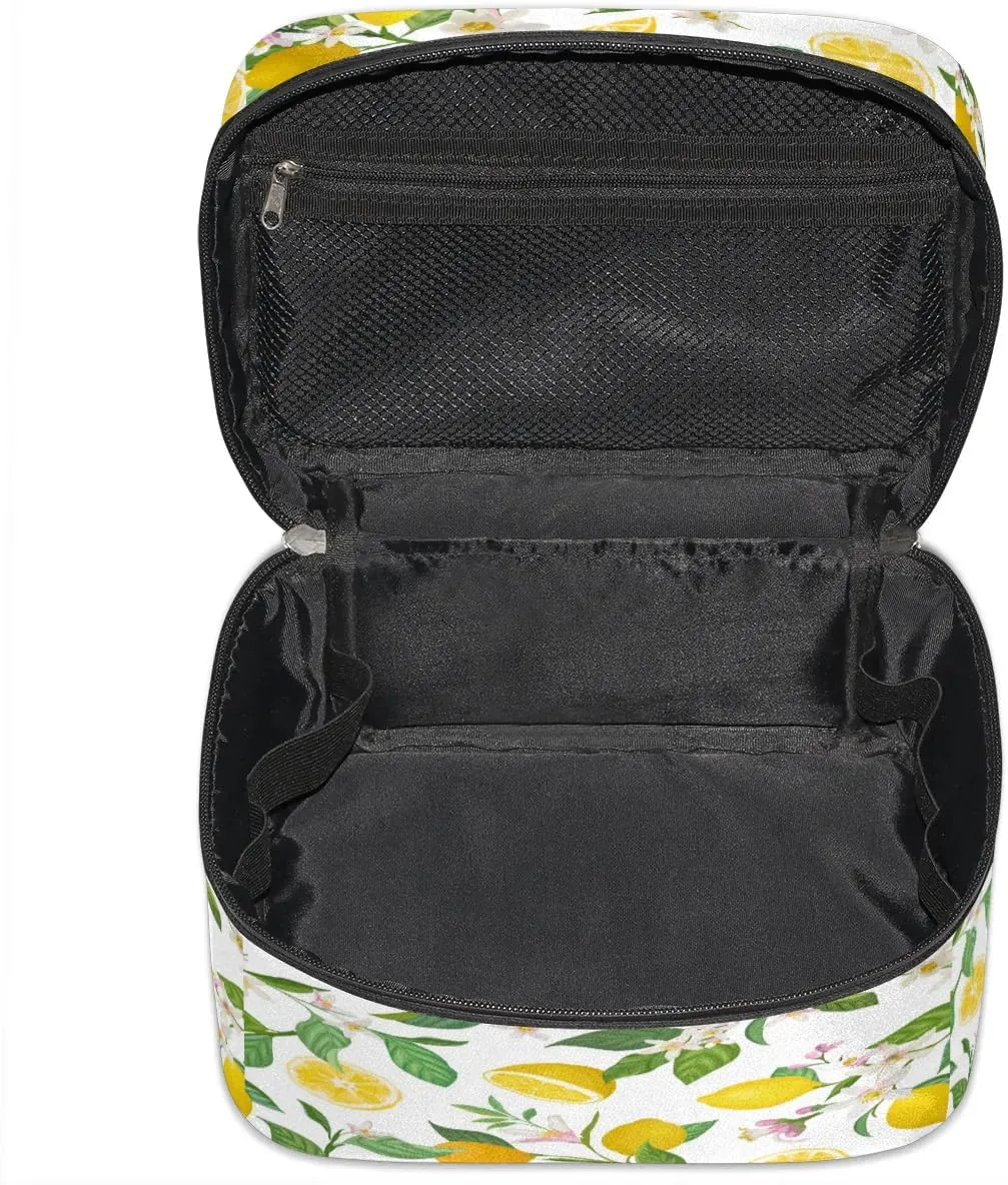 Lemons Pattern Makeup Bag Small Cosmetic Bag for Women Travel Makeup Case Organizer Portable Zipper Make Up Brush Bag Cute Toiletry Bag Storage Bags with Handle