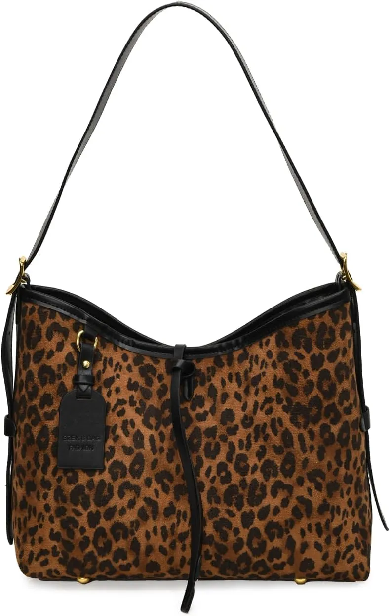 Leopard Tote Bag for Women - Cheetah Print Shoulder Purse Large Crossbody Bag Retro Handbag with Adjustable Strap