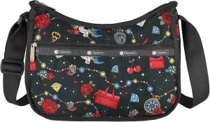 LeSportsac Keepsake Memory Classic Hobo Crossbody Bag   Cosmetic Bag, Style 7520/Color E465, Whimsical Colorful Design: Handbags, Hearts, Flowers & Jewels, Celebrate 1974 Iconic Debut