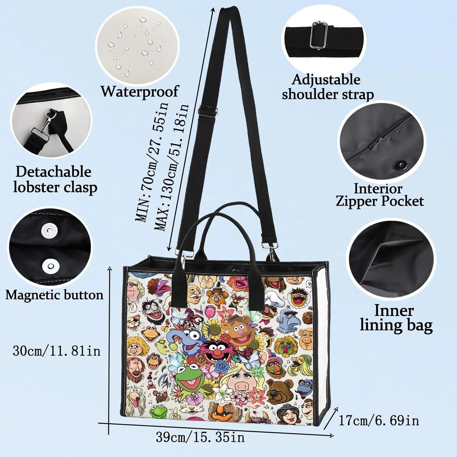 LEVLO Bear & Frog Tote Bag Cartoon Pig Fans Gift Cartoon Animal Shoulder Bag Bear & Frog Movie Merch