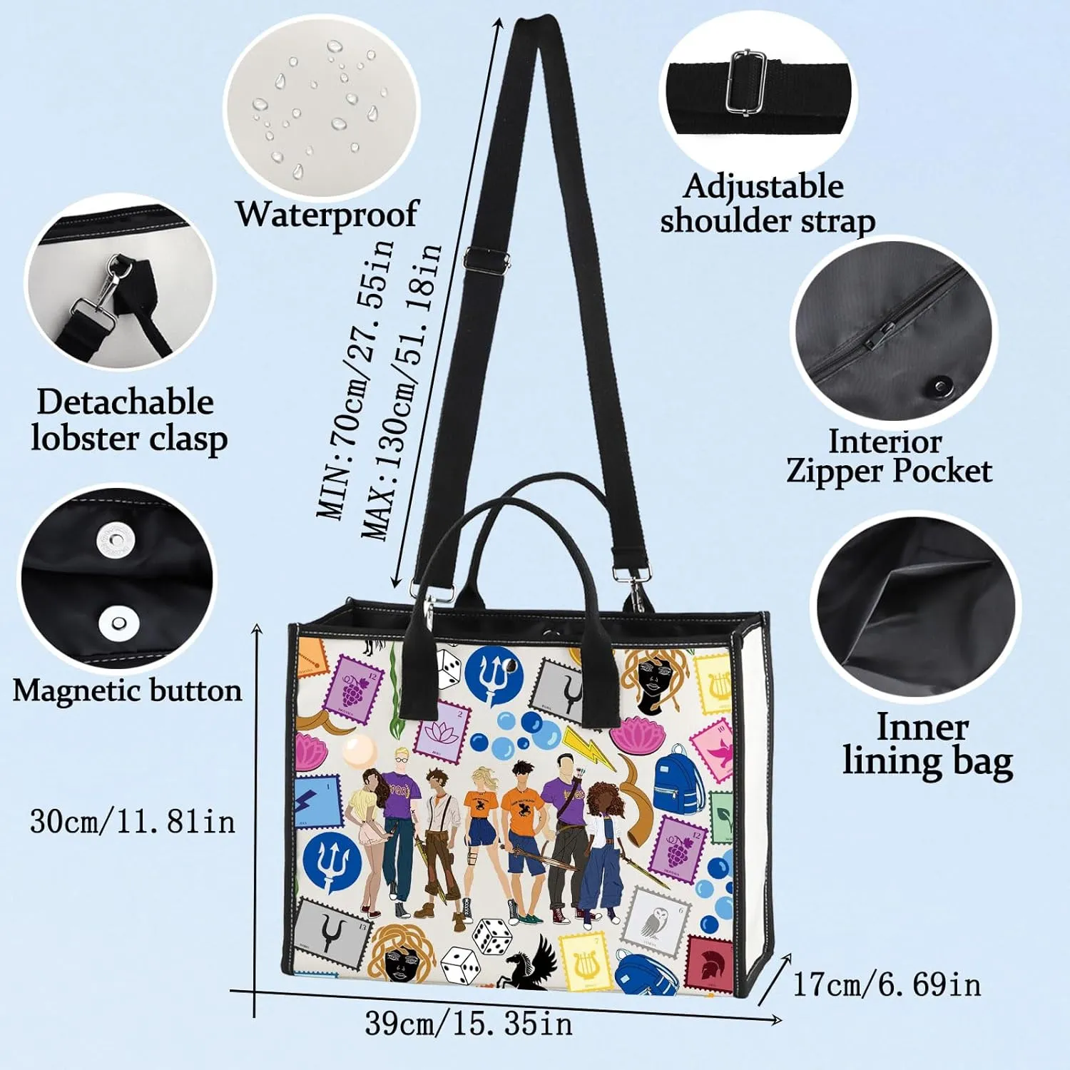 LEVLO Camp Half Blood Tote Bag Medusa & Zeus Fans Gift Camp Half Blood Shoulder Bag Mythology Heroes Merch
