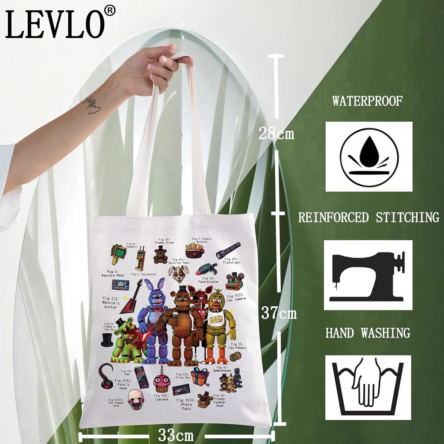 LEVLO Freddy Bear Tote Bag - Horror Movie Fan Gift - Freddy Fazbear's Pizza Bear Shoulder Bag - Foxy & The Mangle Lover Merch