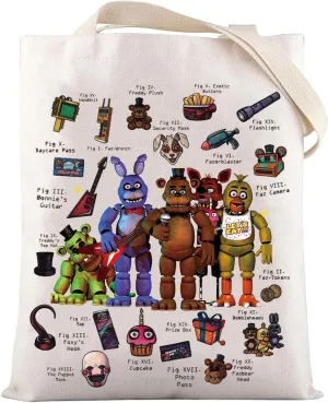 LEVLO Freddy Bear Tote Bag - Horror Movie Fan Gift - Freddy Fazbear's Pizza Bear Shoulder Bag - Foxy & The Mangle Lover Merch
