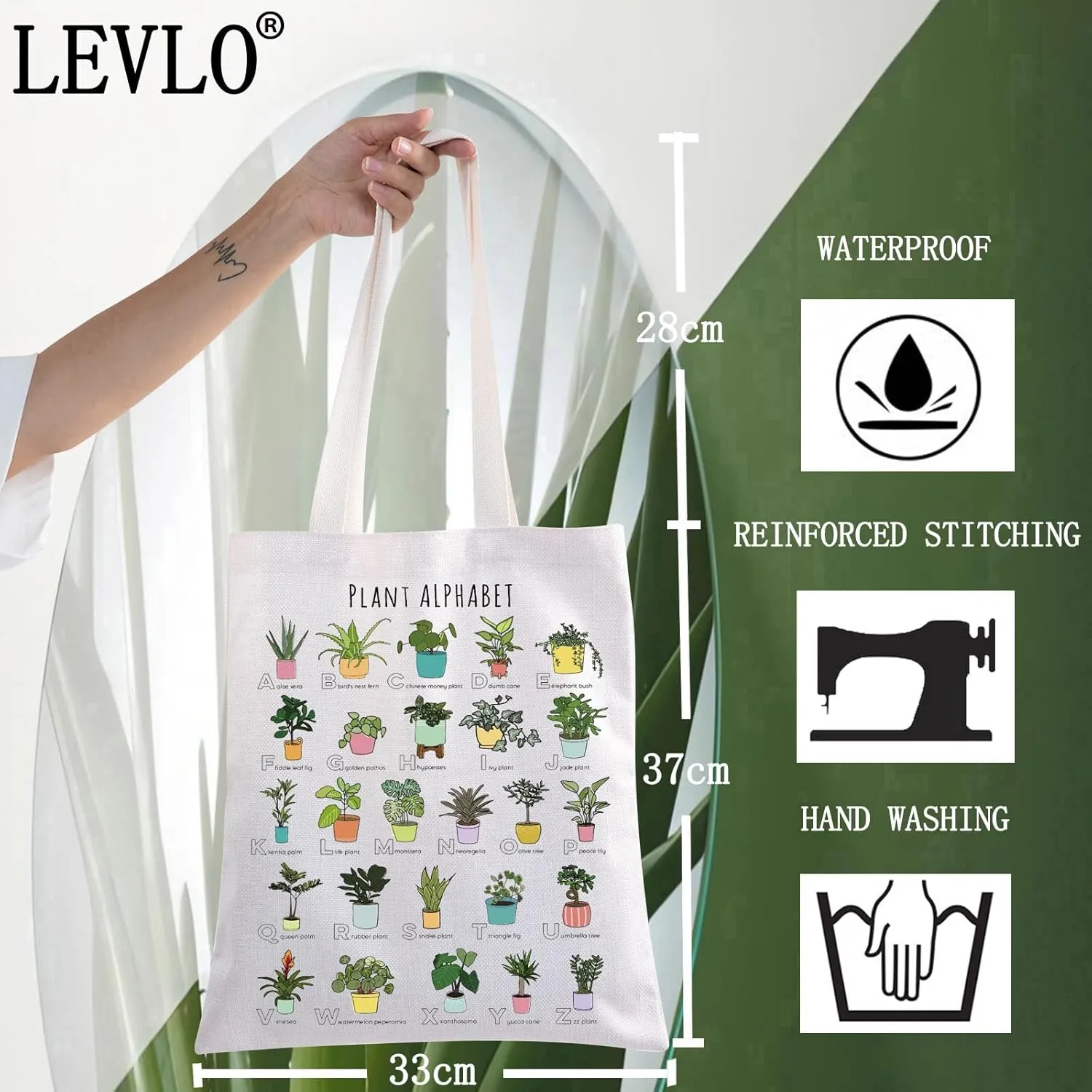LEVLO Funny Plant Alphabet Tote Bag Gardener Gift Botanist Shoulder Bag House Plant Merchandise