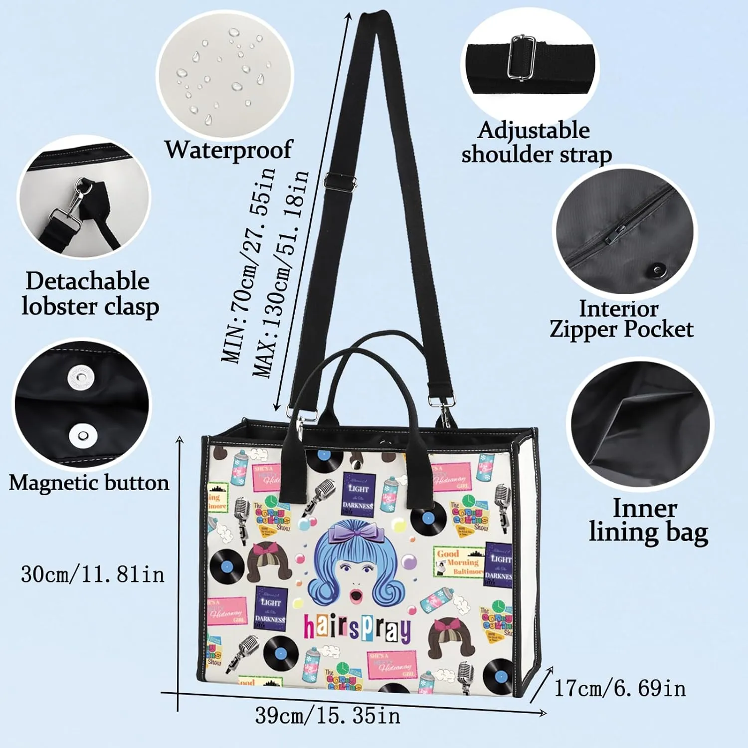 LEVLO Hairspray Musical Tote Bag Tracy Fans Gift Broadway Musical Hairspray Shoulder Bag Hairspray Tracy Musical Merch
