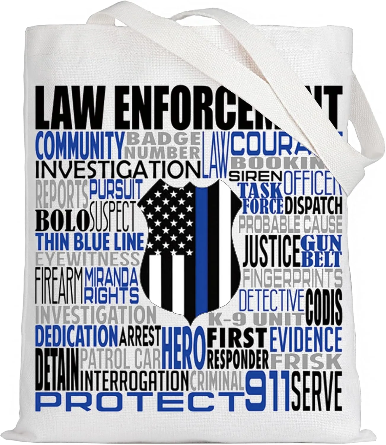 LEVLO Law Enforcement Canvas Tote Bag Police Academy Graduation Gift Blue Line Police Shoulder Bag Police Merchandise