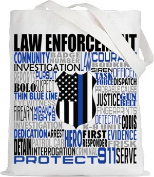 LEVLO Law Enforcement Canvas Tote Bag Police Academy Graduation Gift Blue Line Police Shoulder Bag Police Merchandise