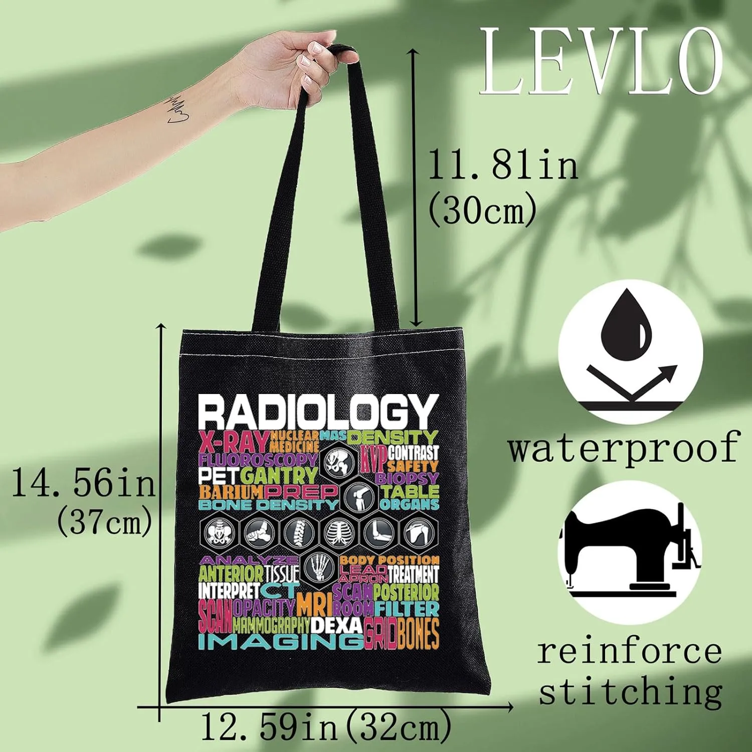 LEVLO Radiology Canvas Tote Bag - Radiologist Gift Shoulder Bag