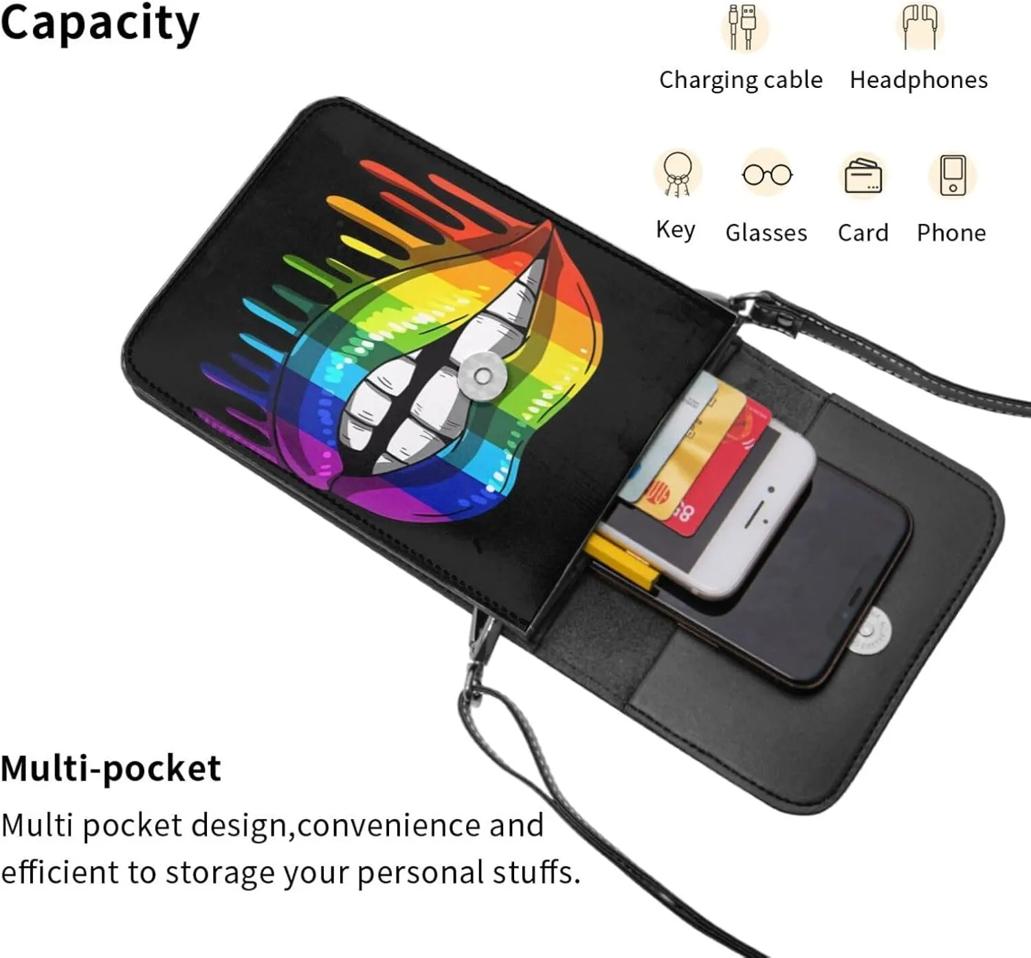 LGBT Pride Rainbow Gay Leather Crossbody Phone Purse for Women Cute Wallet Bags Lightweight Mini Sling Bag