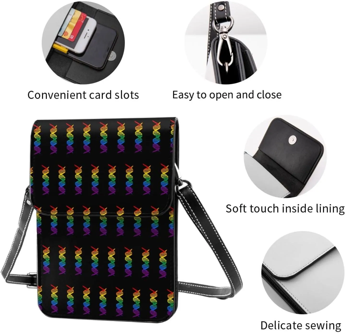 LGBT Pride Rainbow Gay Leather Crossbody Phone Purse for Women Cute Wallet Bags Lightweight Mini Sling Bag