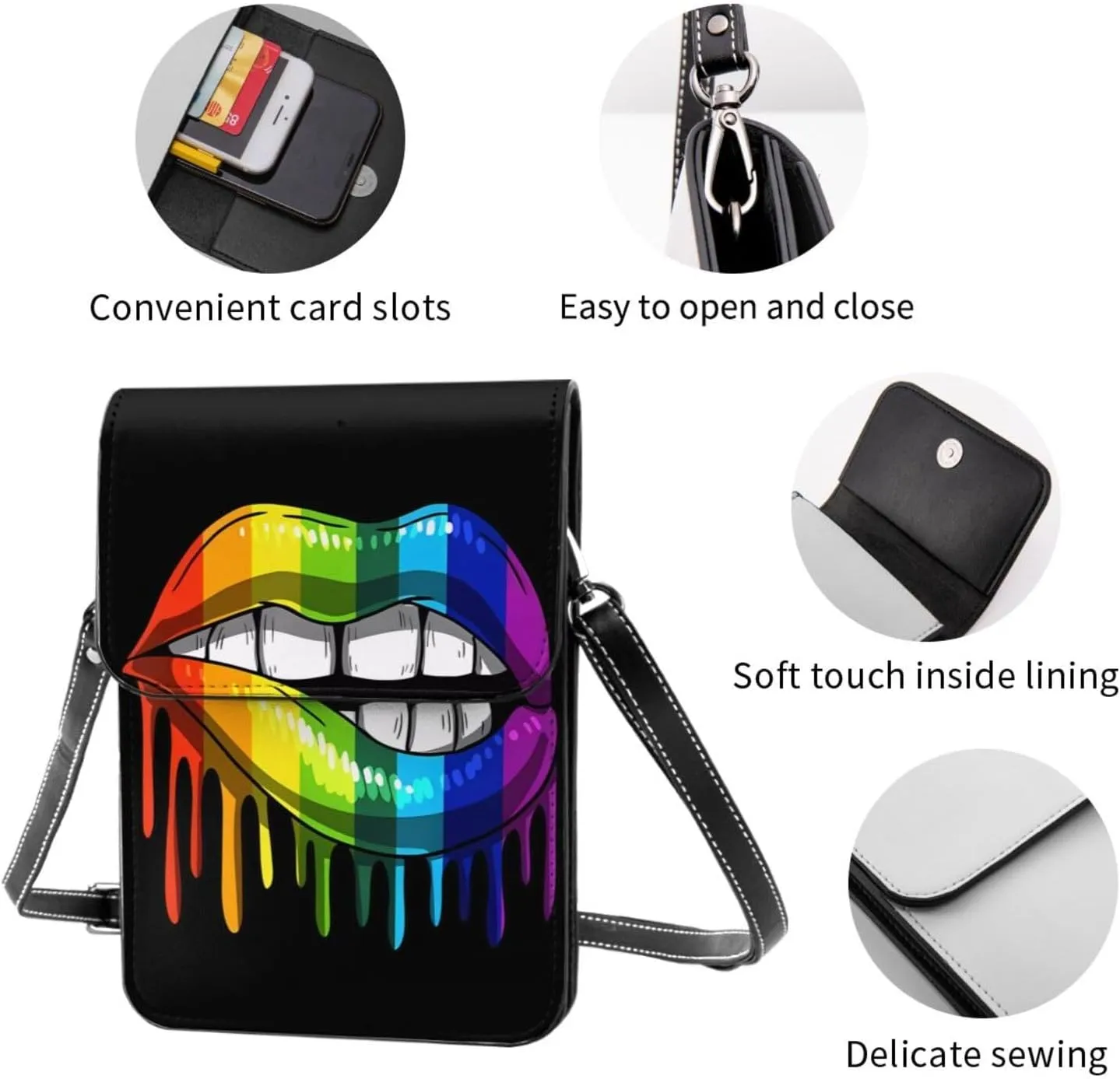 LGBT Pride Rainbow Gay Leather Crossbody Phone Purse for Women Cute Wallet Bags Lightweight Mini Sling Bag