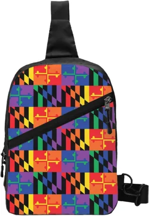 LGBTQ Pride Maryland State Flag Packable Crossbody Bag Portable Sling Bags Foldable Travel Daypack Reusable Sports Shoulder Backpack Diagonally Chest Bag for Workout