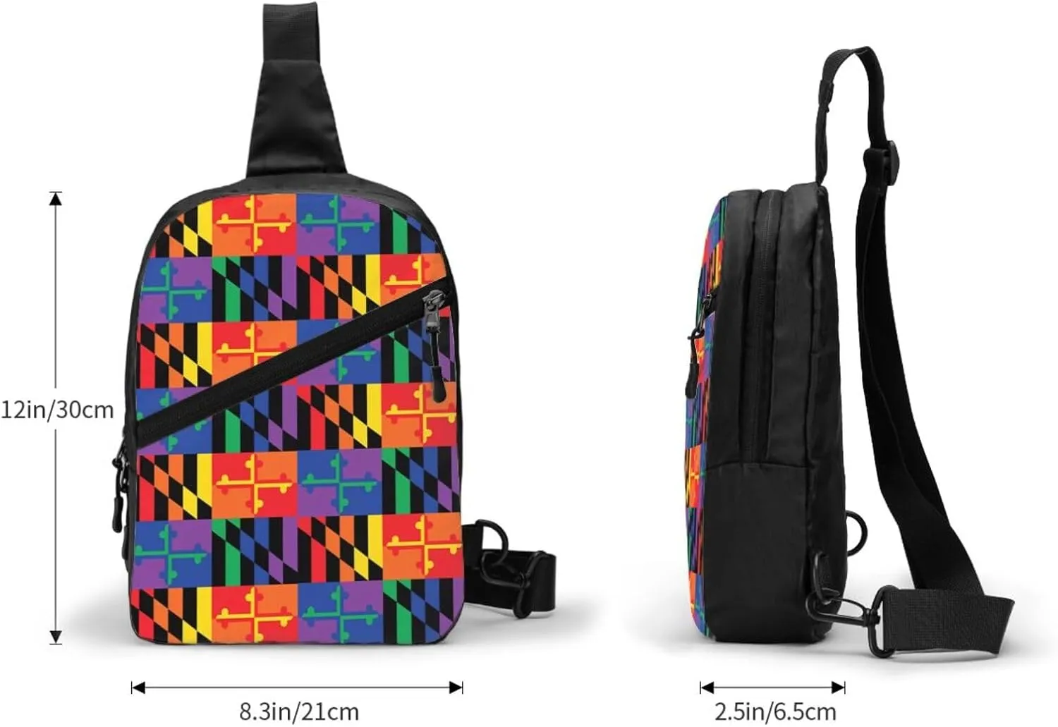 LGBTQ Pride Maryland State Flag Packable Crossbody Bag Portable Sling Bags Foldable Travel Daypack Reusable Sports Shoulder Backpack Diagonally Chest Bag for Workout