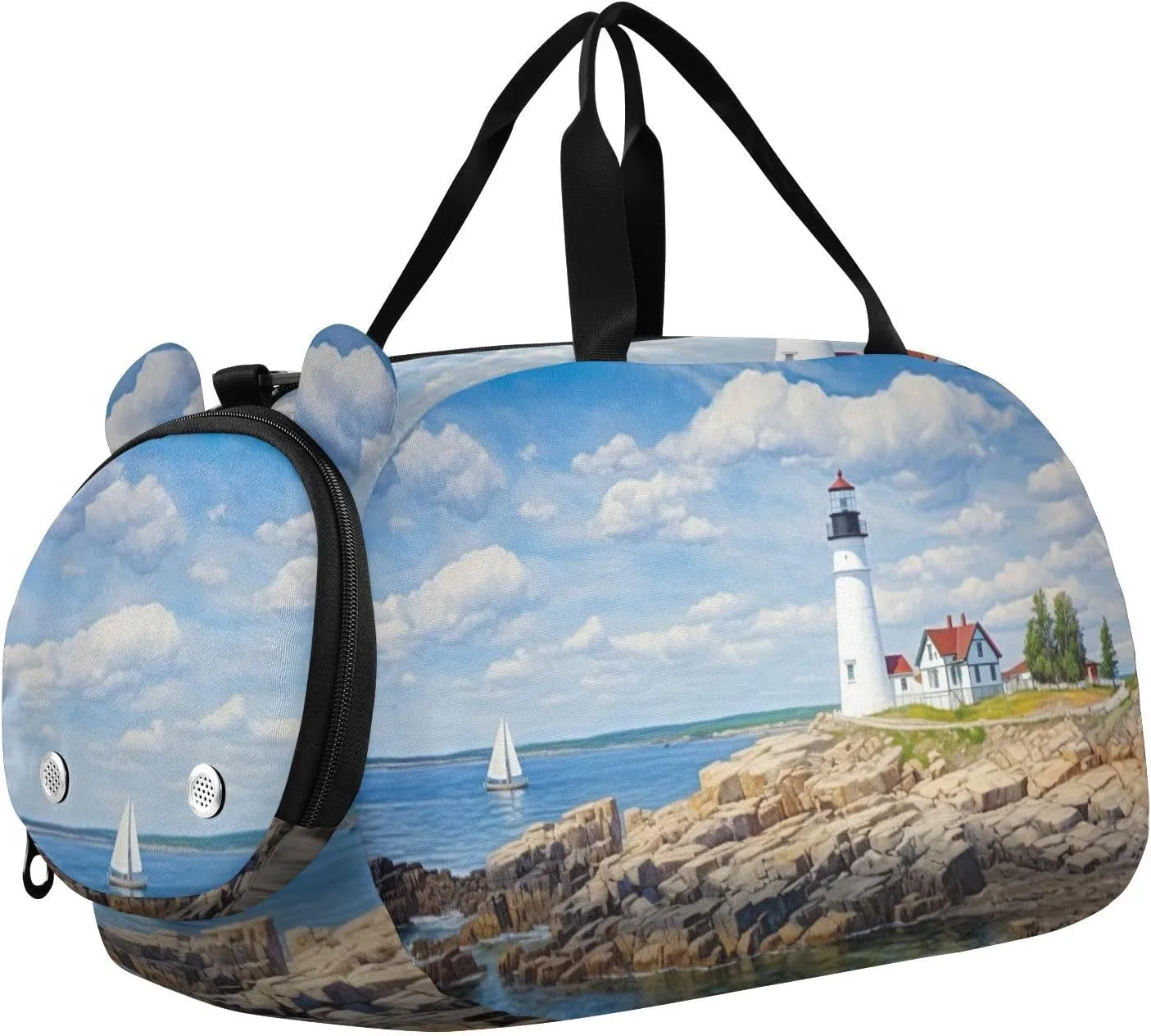 Lighthouse Pattern Duffle Bag for Girl, Sports Duffle Gym Bags with Shoe Compartment, Personalized Overnight Bag Travel Weekender for Kids