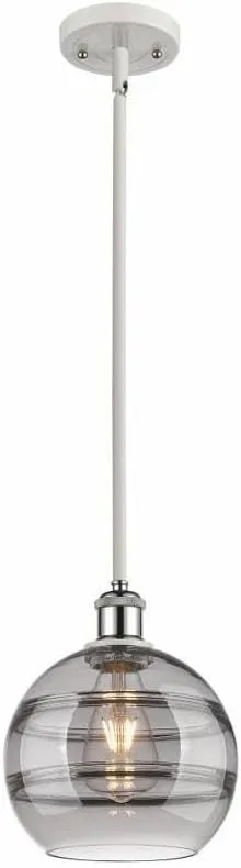 Lighting 516-1S-WPC-G556-8SM Rochester - 1 Light Stem Hung Mini Pendant In Industrial Style-9.88 Inches Tall and 8 Inches Wide, Finish Color: White Polished Chrome, Glass Color: Light Smok