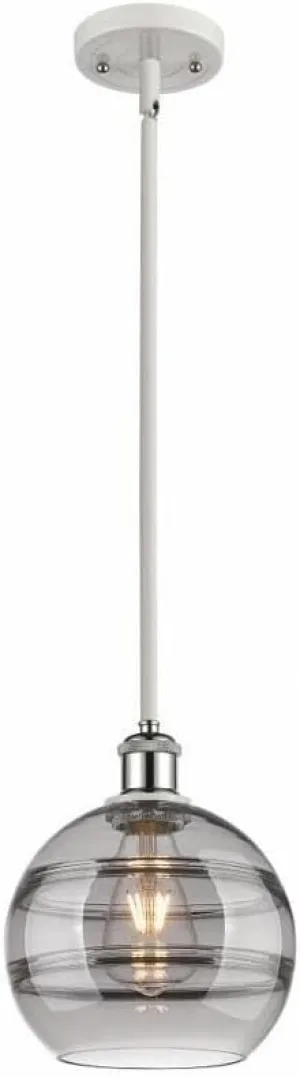 Lighting 516-1S-WPC-G556-8SM Rochester - 1 Light Stem Hung Mini Pendant In Industrial Style-9.88 Inches Tall and 8 Inches Wide, Finish Color: White Polished Chrome, Glass Color: Light Smok
