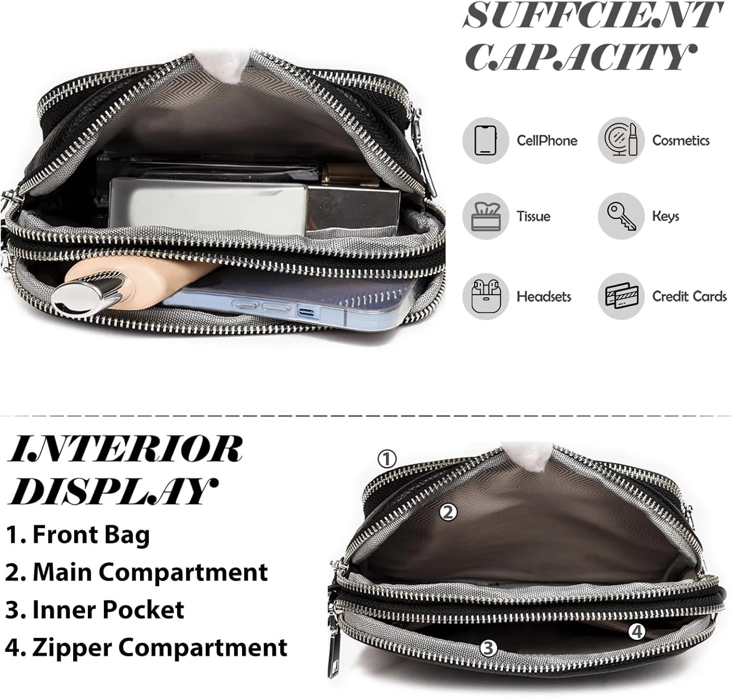 Lightweight Genuine Leather Crossbody Bags for Women,Multi-Pockets Cell Phone Shoulder Purses for Women,Zipper Mini Handbags
