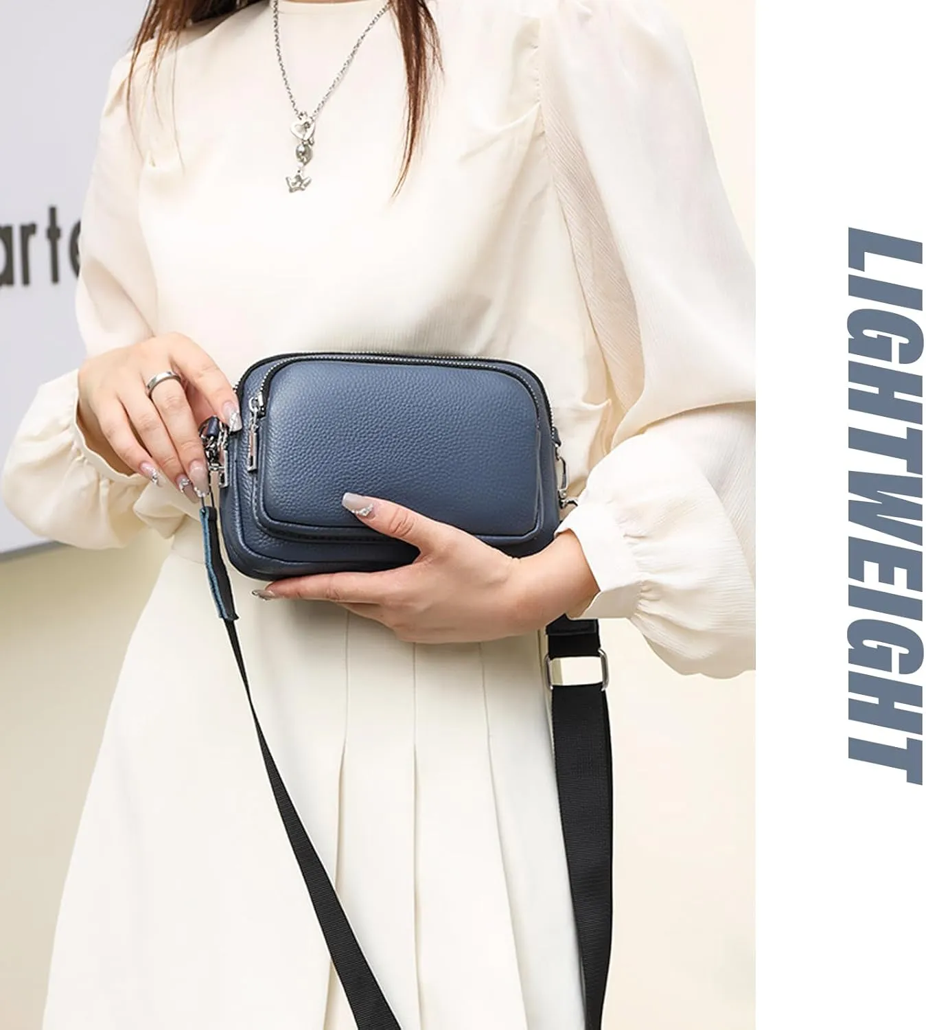 Lightweight Genuine Leather Crossbody Bags for Women,Multi-Pockets Cell Phone Shoulder Purses for Women,Zipper Mini Handbags