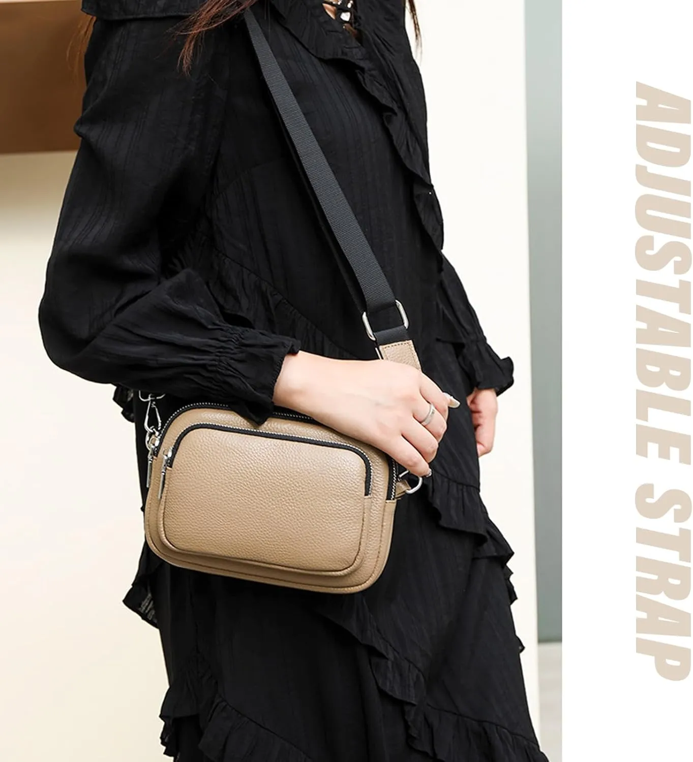 Lightweight Genuine Leather Crossbody Bags for Women,Multi-Pockets Cell Phone Shoulder Purses for Women,Zipper Mini Handbags