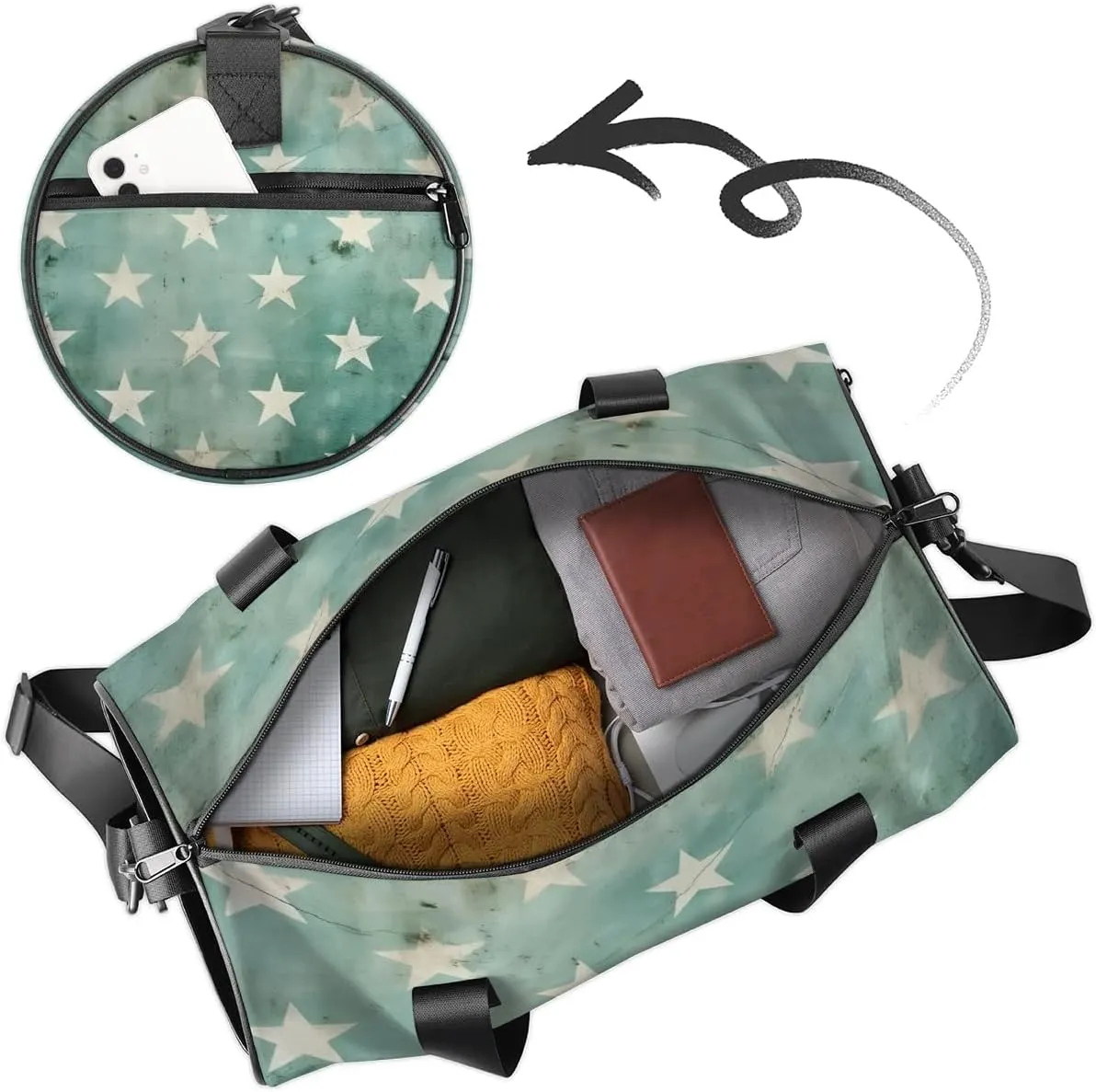Lightweight Travel Duffle Bag Retro Stars Print Gym Bag for Women Men Stylish Small Duffle Bag for Fitness Yoga Travel Overnight Sport