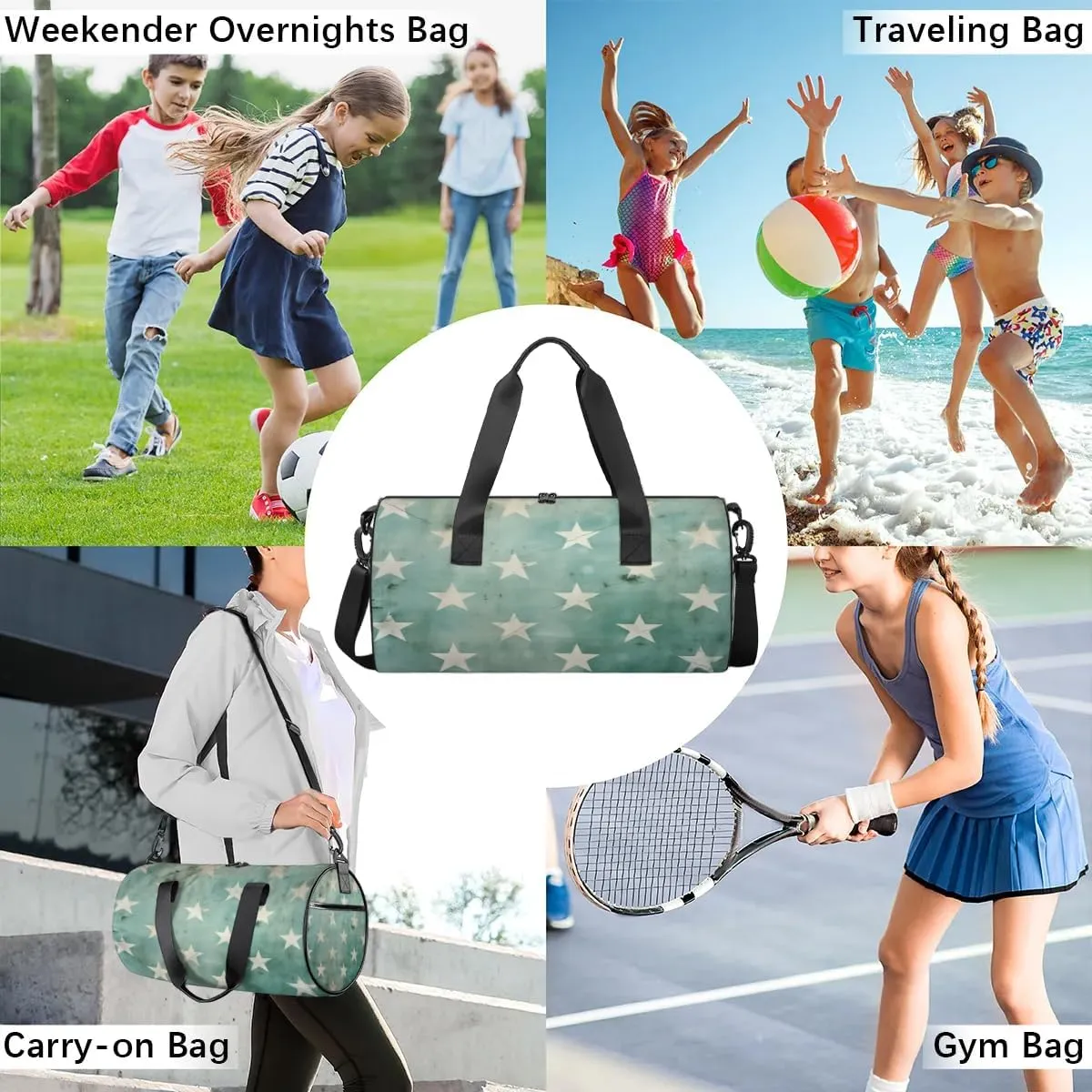 Lightweight Travel Duffle Bag Retro Stars Print Gym Bag for Women Men Stylish Small Duffle Bag for Fitness Yoga Travel Overnight Sport