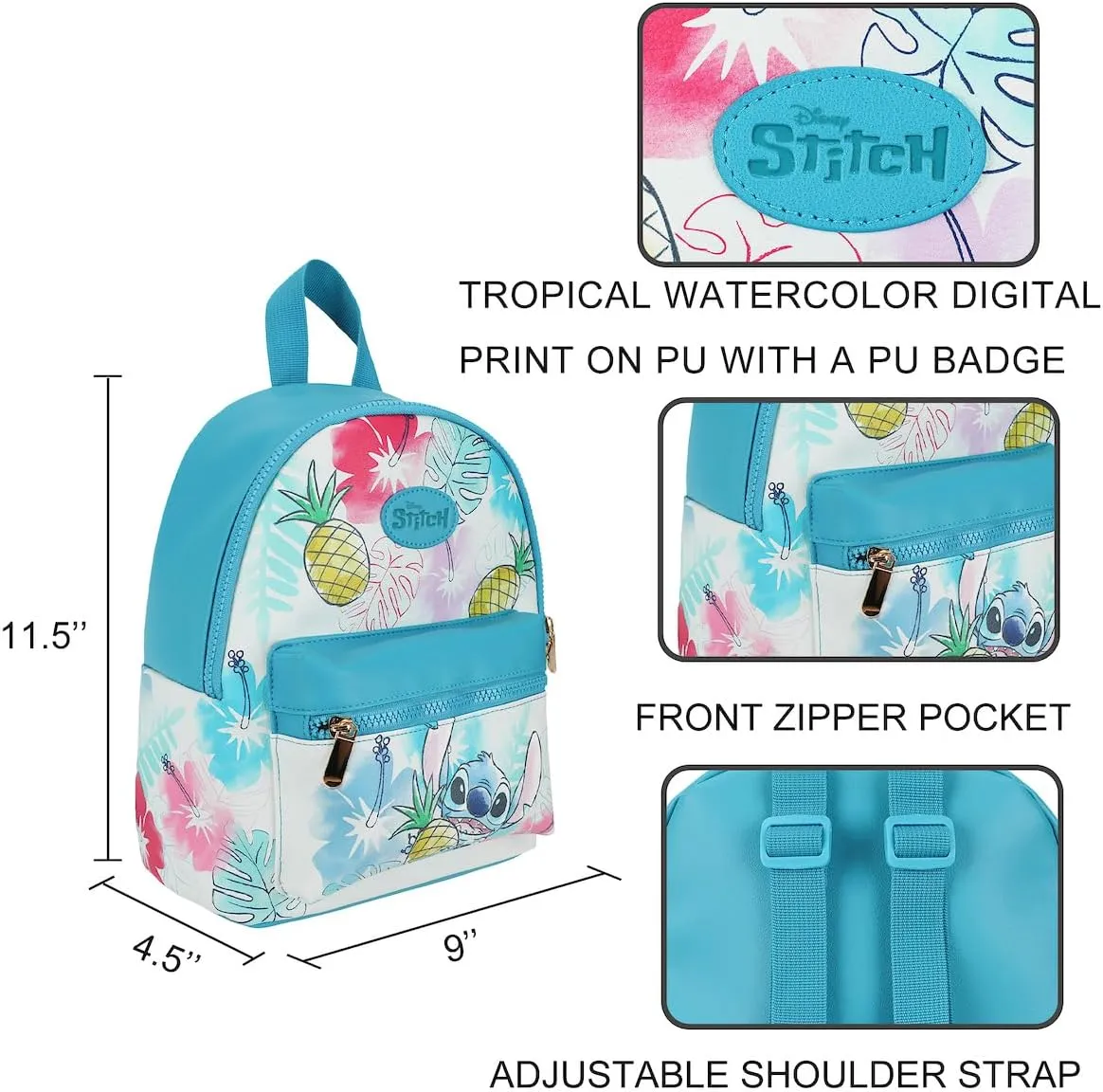 Lilo & Stitch Stitch With Pineapple Faux Leather 11.5" Mini Backpack