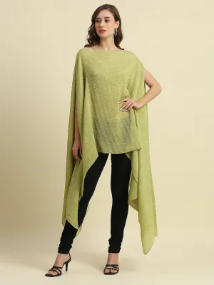 Lime & Gold Tapestry Designed Off Shoulder Brocade Pleated Poncho