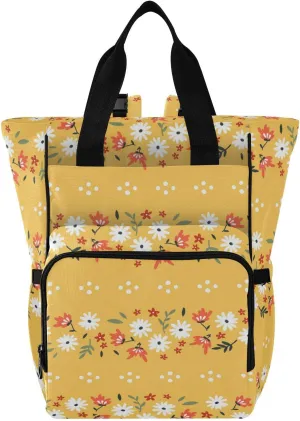 linqin Diaper Bag Backpack, Floral Yellow Pattern Multifunctional Travel Backpack Maternity Changing Bags, Large Unisex Baby Bag Tote
